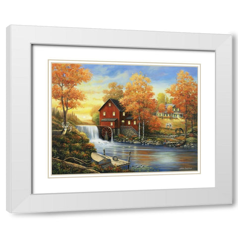 Autumn Sunset At The Old Mill White Modern Wood Framed Art Print with Double Matting by Zaccheo, John