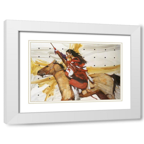 Indian On Horseback White Modern Wood Framed Art Print with Double Matting by Knauf, J.E.
