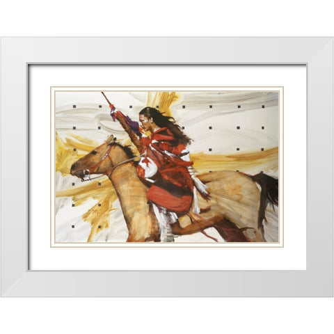 Indian On Horseback White Modern Wood Framed Art Print with Double Matting by Knauf, J.E.