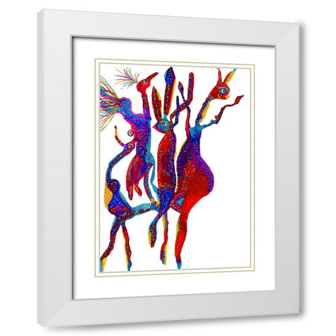 Dancing Friends White Modern Wood Framed Art Print with Double Matting by Kwerki Studios