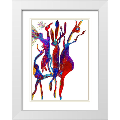 Dancing Friends White Modern Wood Framed Art Print with Double Matting by Kwerki Studios