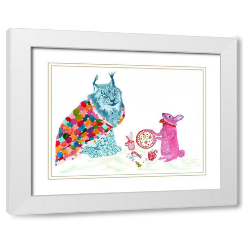 Jojo And Coco White Modern Wood Framed Art Print with Double Matting by Kwerki Studios