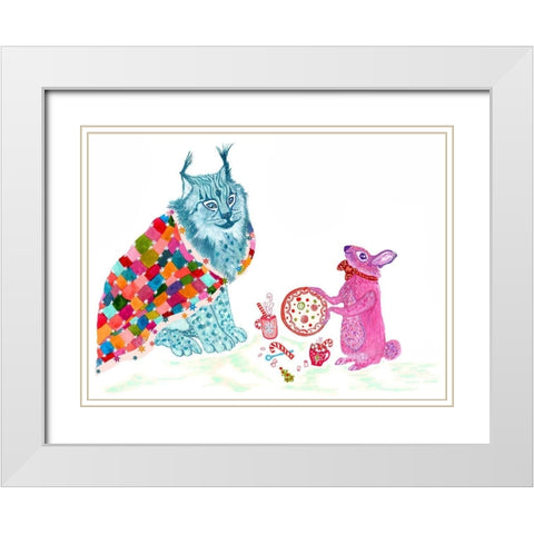 Jojo And Coco White Modern Wood Framed Art Print with Double Matting by Kwerki Studios