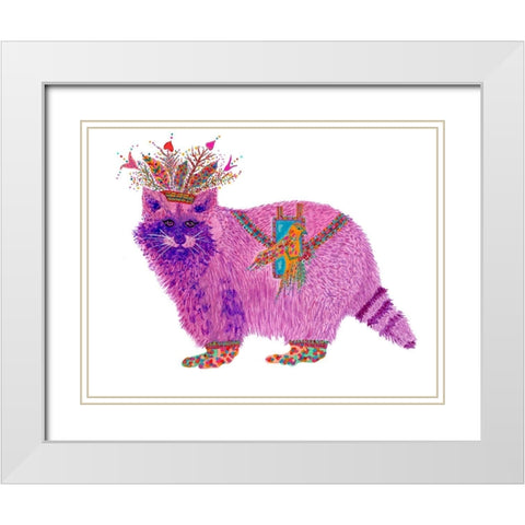 Fiora Raccoon Princess White Modern Wood Framed Art Print with Double Matting by Kwerki Studios