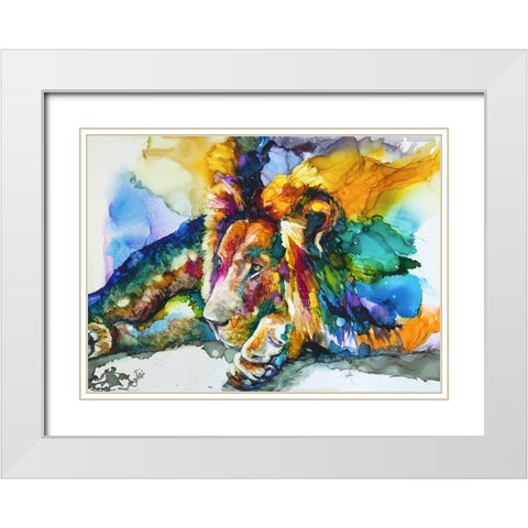 Lion Around White Modern Wood Framed Art Print with Double Matting by Art by Leslie Franklin