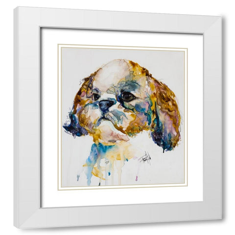 Shih Tzu White Modern Wood Framed Art Print with Double Matting by Art by Leslie Franklin