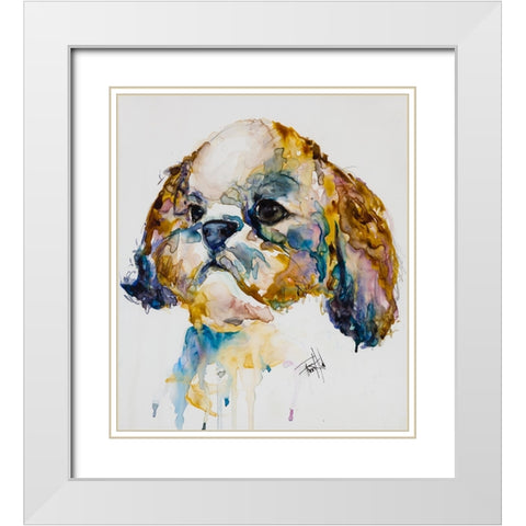 Shih Tzu White Modern Wood Framed Art Print with Double Matting by Art by Leslie Franklin