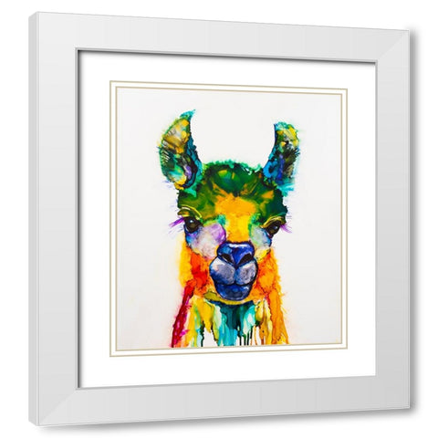 Llama-rama White Modern Wood Framed Art Print with Double Matting by Art by Leslie Franklin