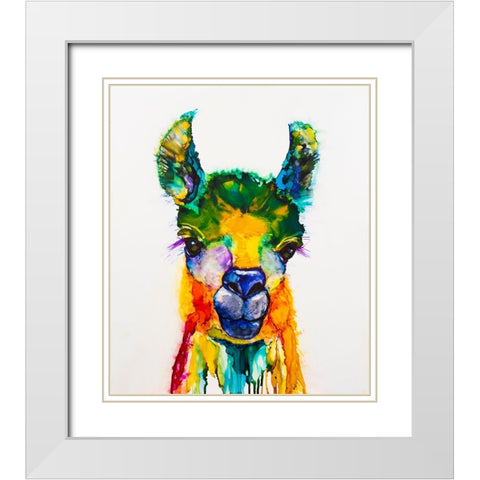Llama-rama White Modern Wood Framed Art Print with Double Matting by Art by Leslie Franklin