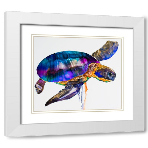 Sea turtle White Modern Wood Framed Art Print with Double Matting by Art by Leslie Franklin