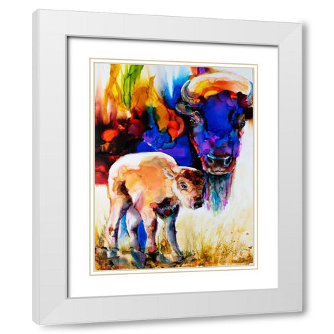Bison By Son_1 White Modern Wood Framed Art Print with Double Matting by Art by Leslie Franklin