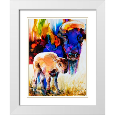 Bison By Son_1 White Modern Wood Framed Art Print with Double Matting by Art by Leslie Franklin