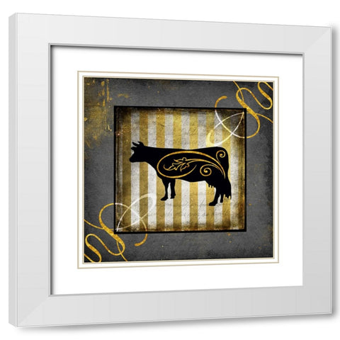 Gold Welcome To Our Bistro Cow 2 White Modern Wood Framed Art Print with Double Matting by LightBoxJournal