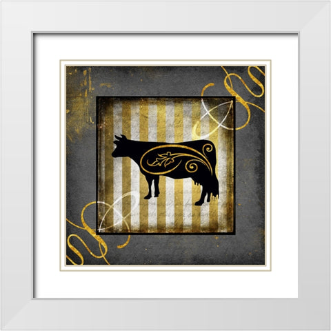 Gold Welcome To Our Bistro Cow 2 White Modern Wood Framed Art Print with Double Matting by LightBoxJournal