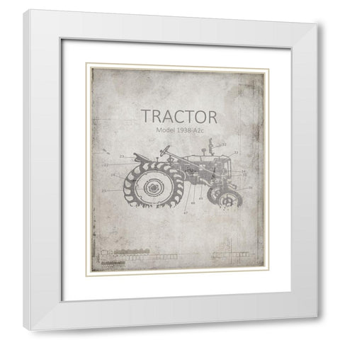 Industrail Farm Tractor Blue Print_BW2 White Modern Wood Framed Art Print with Double Matting by LightBoxJournal