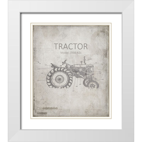 Industrail Farm Tractor Blue Print_BW2 White Modern Wood Framed Art Print with Double Matting by LightBoxJournal