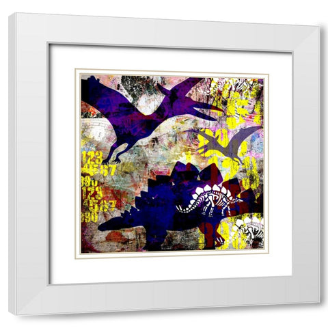 Painted Dino 01 Grunge White Modern Wood Framed Art Print with Double Matting by LightBoxJournal