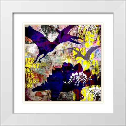 Painted Dino 01 Grunge White Modern Wood Framed Art Print with Double Matting by LightBoxJournal