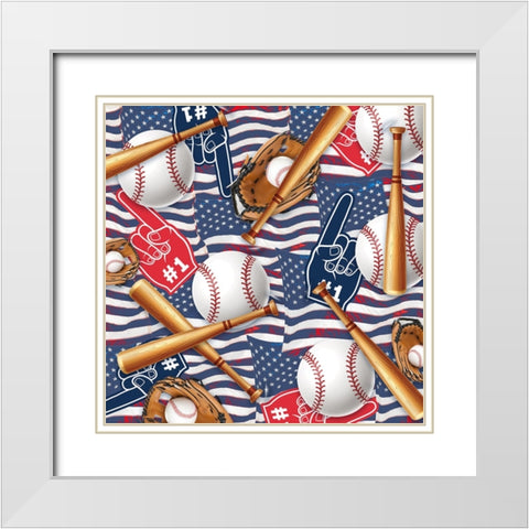 American Baseball Pattern 03 White Modern Wood Framed Art Print with Double Matting by LightBoxJournal