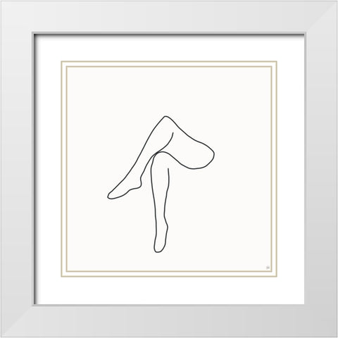 Line Female Legs White Modern Wood Framed Art Print with Double Matting by Line and Brush
