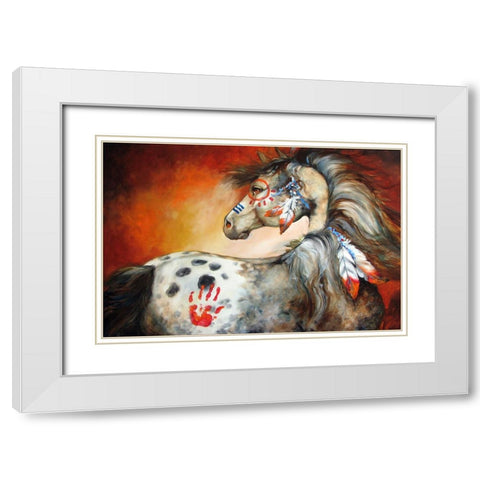 4 Feathers Indian War Pony White Modern Wood Framed Art Print with Double Matting by Baldwin, Marcia