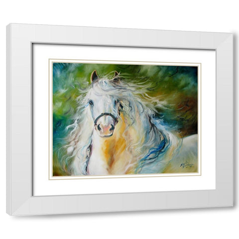 White Cloud The Andlusian Stallion White Modern Wood Framed Art Print with Double Matting by Baldwin, Marcia