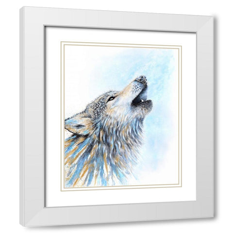 Howling Wolf White Modern Wood Framed Art Print with Double Matting by Wickstrom, Martin