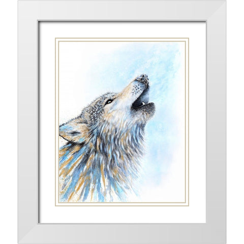 Howling Wolf White Modern Wood Framed Art Print with Double Matting by Wickstrom, Martin