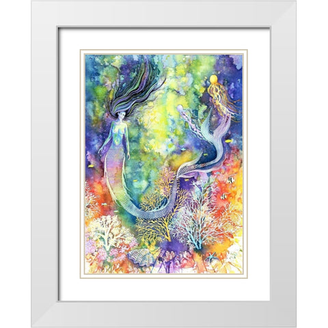 Mermaid White Modern Wood Framed Art Print with Double Matting by Wickstrom, Martin
