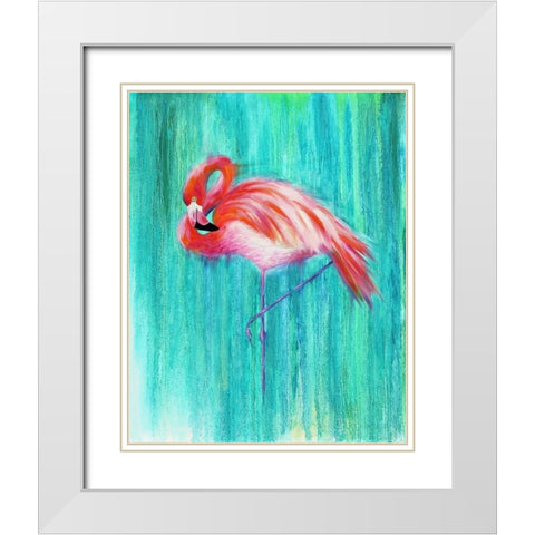 Flamingo White Modern Wood Framed Art Print with Double Matting by Wickstrom, Martin
