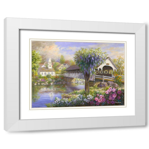 Picturesque Covered Bridge White Modern Wood Framed Art Print with Double Matting by Boehme, Nicky