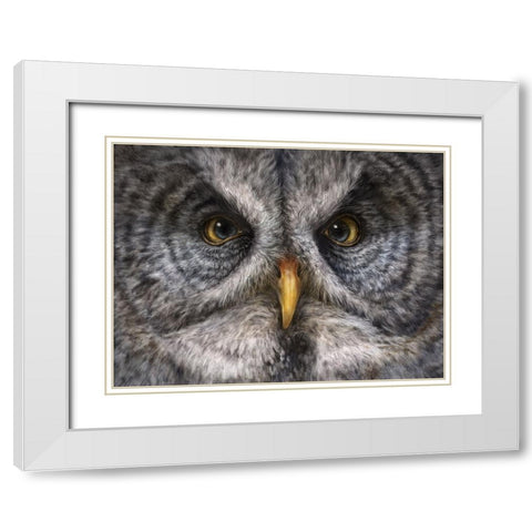 Great Grey Owl Totem White Modern Wood Framed Art Print with Double Matting by LaMontagne, Patrick