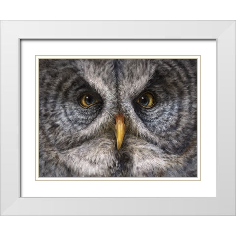 Great Grey Owl Totem White Modern Wood Framed Art Print with Double Matting by LaMontagne, Patrick