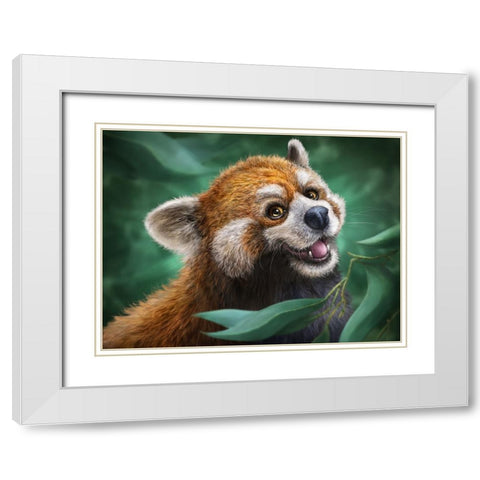 Red Panda Totem White Modern Wood Framed Art Print with Double Matting by LaMontagne, Patrick