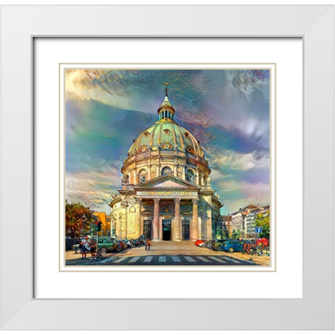 Copenhagen Denmark Frederiks Church White Modern Wood Framed Art Print with Double Matting by Gavidia, Pedro