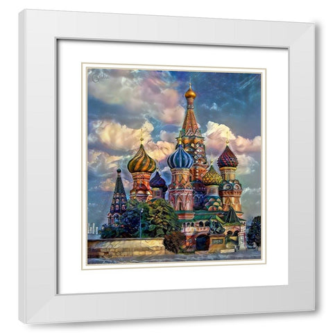 Moscow Russia Cathedral of Vasily the Blessed Saint Basil White Modern Wood Framed Art Print with Double Matting by Gavidia, Pedro
