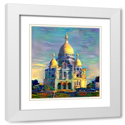 Paris France Basilica of the Sacred Heart Sacre Coeur White Modern Wood Framed Art Print with Double Matting by Gavidia, Pedro
