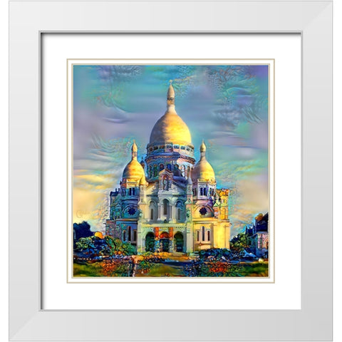 Paris France Basilica of the Sacred Heart Sacre Coeur White Modern Wood Framed Art Print with Double Matting by Gavidia, Pedro