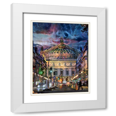 Paris France Opera Garnier at dusk White Modern Wood Framed Art Print with Double Matting by Gavidia, Pedro