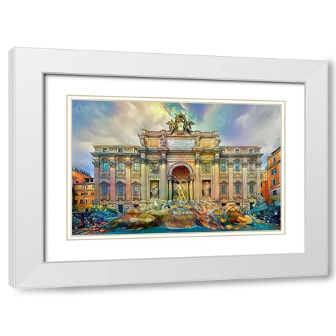 Rome Italy Trevi Fountain White Modern Wood Framed Art Print with Double Matting by Gavidia, Pedro