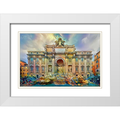 Rome Italy Trevi Fountain White Modern Wood Framed Art Print with Double Matting by Gavidia, Pedro