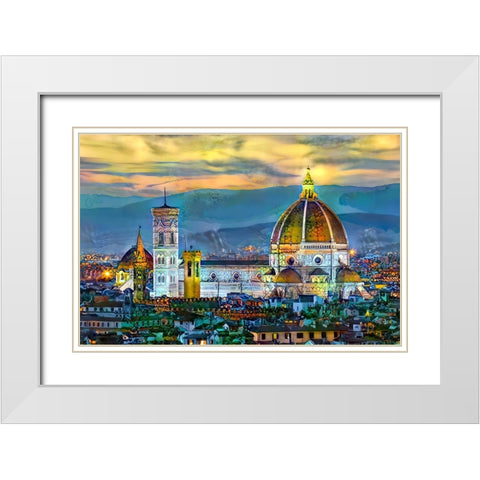 Florence Italy Duomo Sunset White Modern Wood Framed Art Print with Double Matting by Gavidia, Pedro