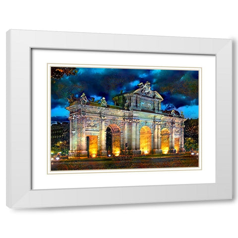 Madrid Spain Alcala Gate White Modern Wood Framed Art Print with Double Matting by Gavidia, Pedro
