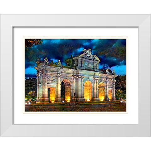 Madrid Spain Alcala Gate White Modern Wood Framed Art Print with Double Matting by Gavidia, Pedro