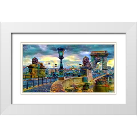 Budapest Hungary Chain Bridge White Modern Wood Framed Art Print with Double Matting by Gavidia, Pedro