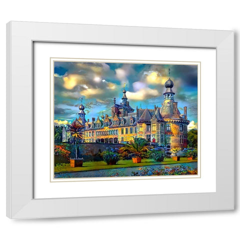 Deinze Belgium Ooidonk Castle White Modern Wood Framed Art Print with Double Matting by Gavidia, Pedro