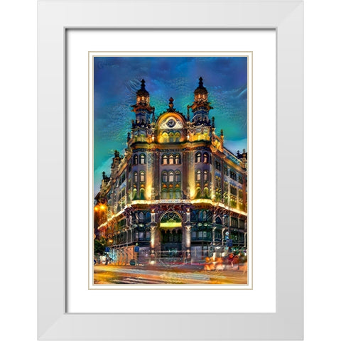 Hungary Budapest Hotel Parisi Udvar White Modern Wood Framed Art Print with Double Matting by Gavidia, Pedro