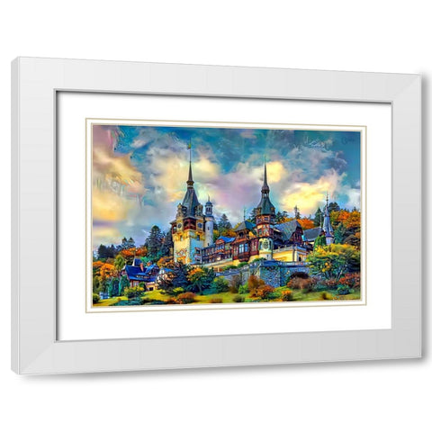 Sinai Romania Peles Castle White Modern Wood Framed Art Print with Double Matting by Gavidia, Pedro