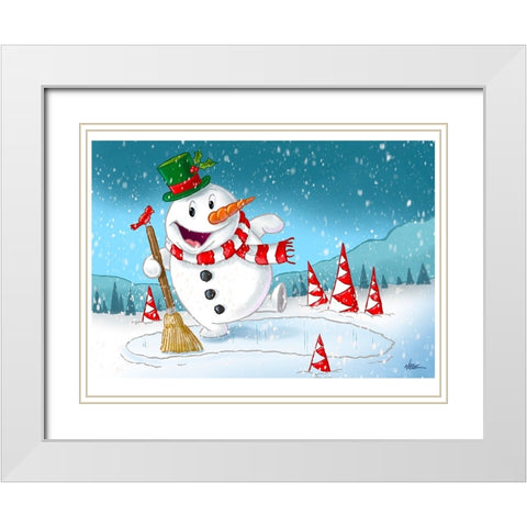 Mr Snowman White Modern Wood Framed Art Print with Double Matting by Randy Noble Fine Art