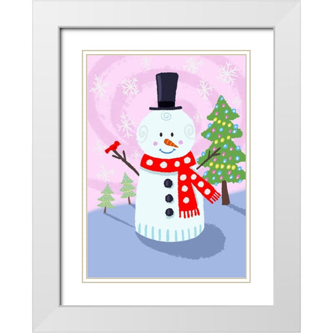 Snowman Swirl White Modern Wood Framed Art Print with Double Matting by Randy Noble Fine Art